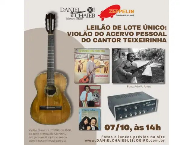 Leilão de Lote Único - violão do acervo particular do Cantor Teixeirinha