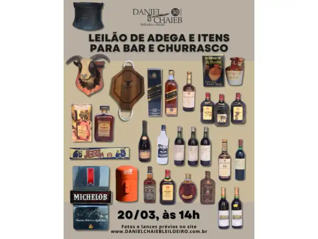 LEILÃO DE ADEGA E ITENS PARA BAR E CHURRASCO