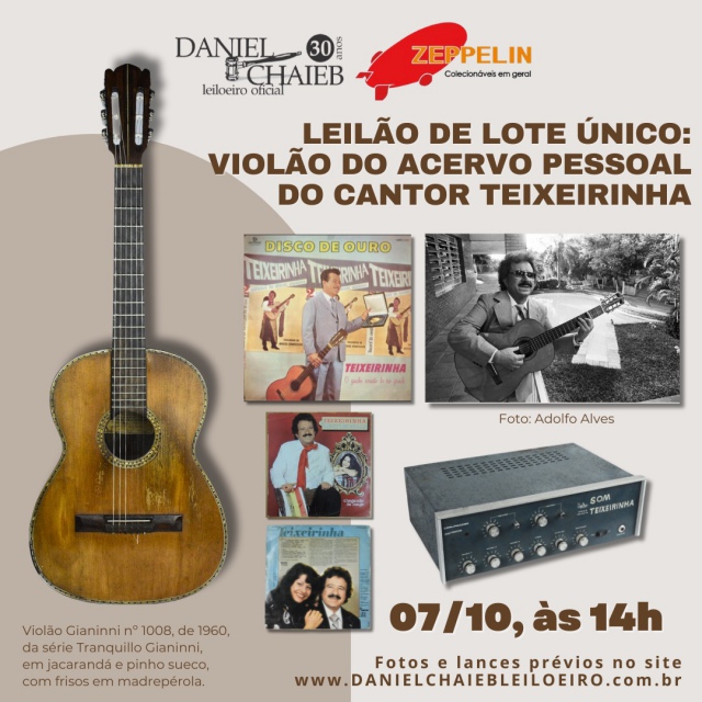 Leilão de Lote Único - violão do acervo particular do Cantor Teixeirinha